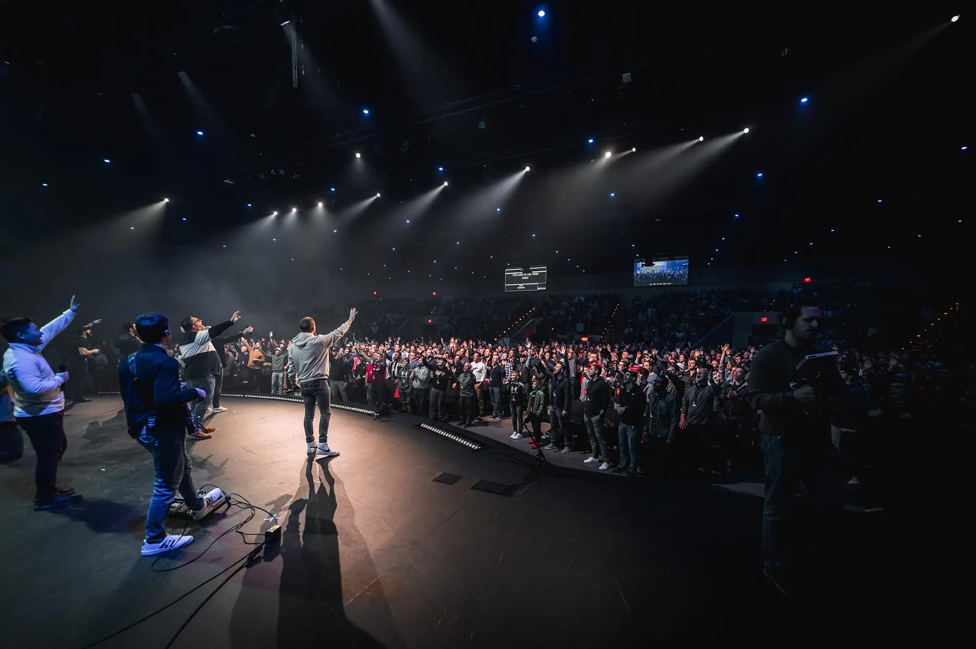 Worship congregation singing along